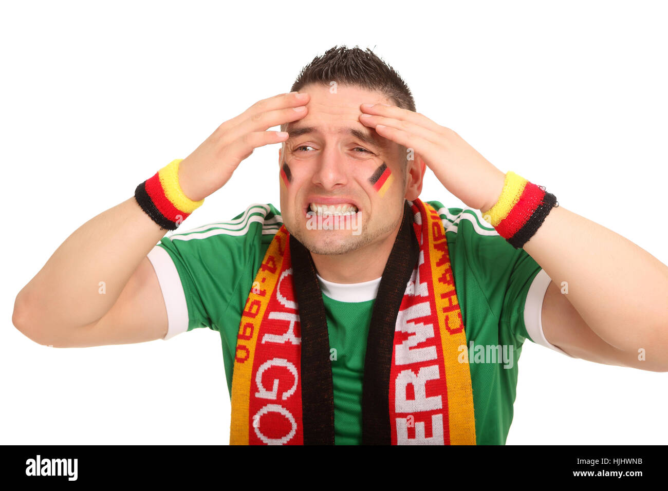 Panik, Angst, Fußballfan, Schal, Trikot, Nationalmannschaft, Team, Abschnitt, Stockfoto