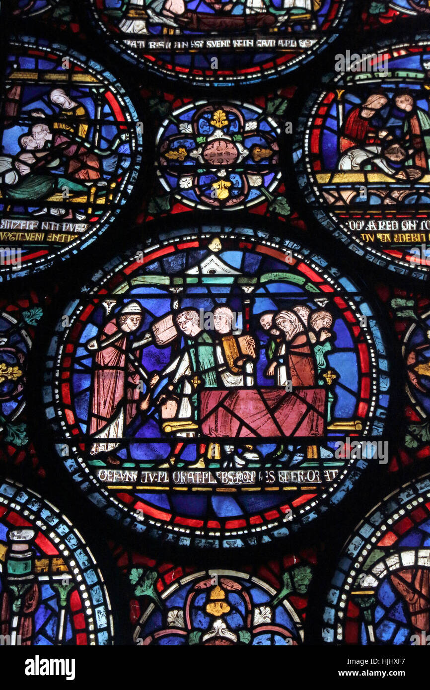 Buntglas-Fenster Kathedrale von Canterbury Kent Stockfoto