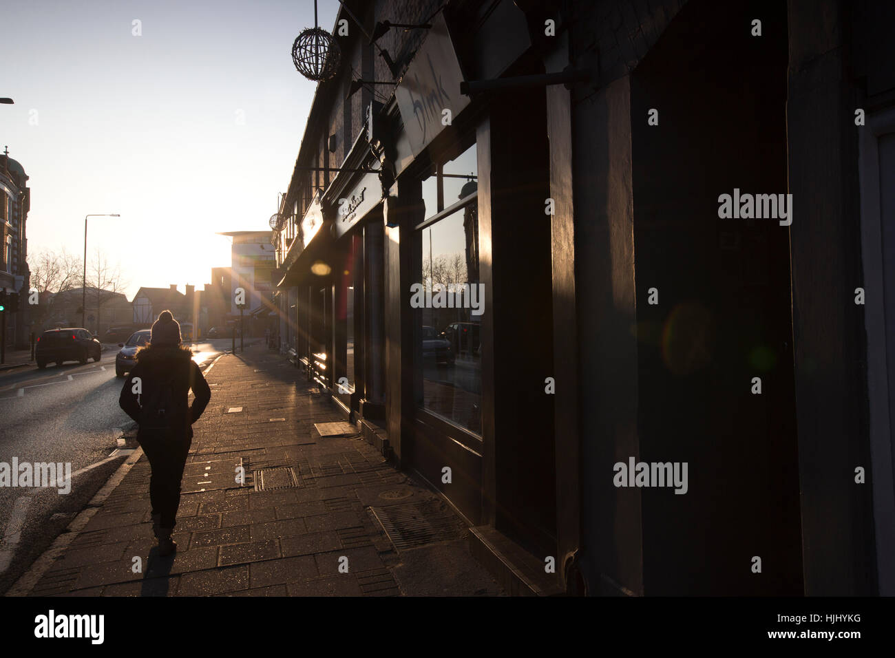Einfach morgens Sonnenaufgang, Wimbledon High Street, Old Town, Südwesten von London, SW19, England, UK Stockfoto