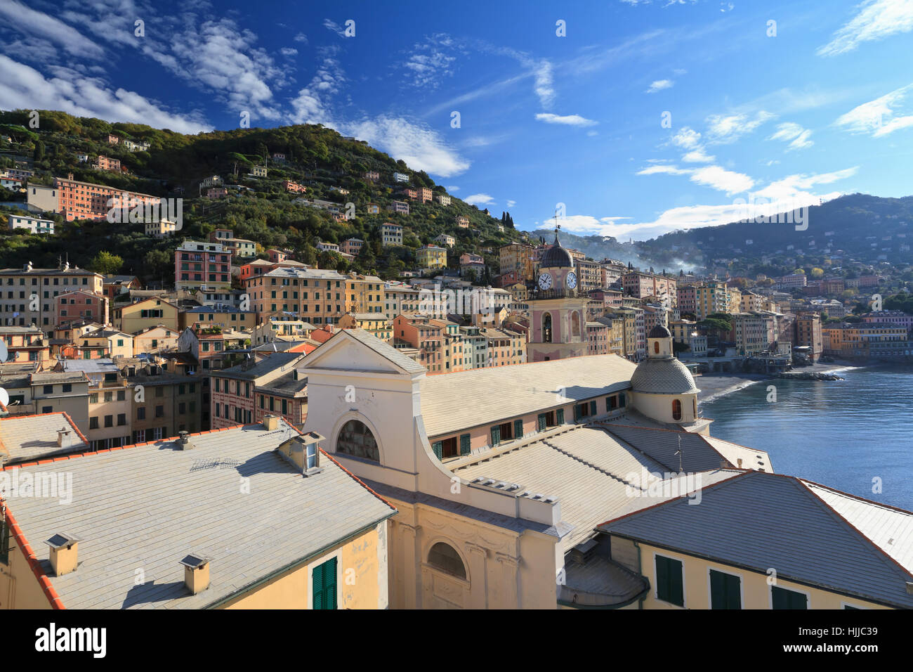 Kirche, Ort, Stadt, Strand, Meer, Strand, Meer, Gemeinde, Dorf, Stockfoto