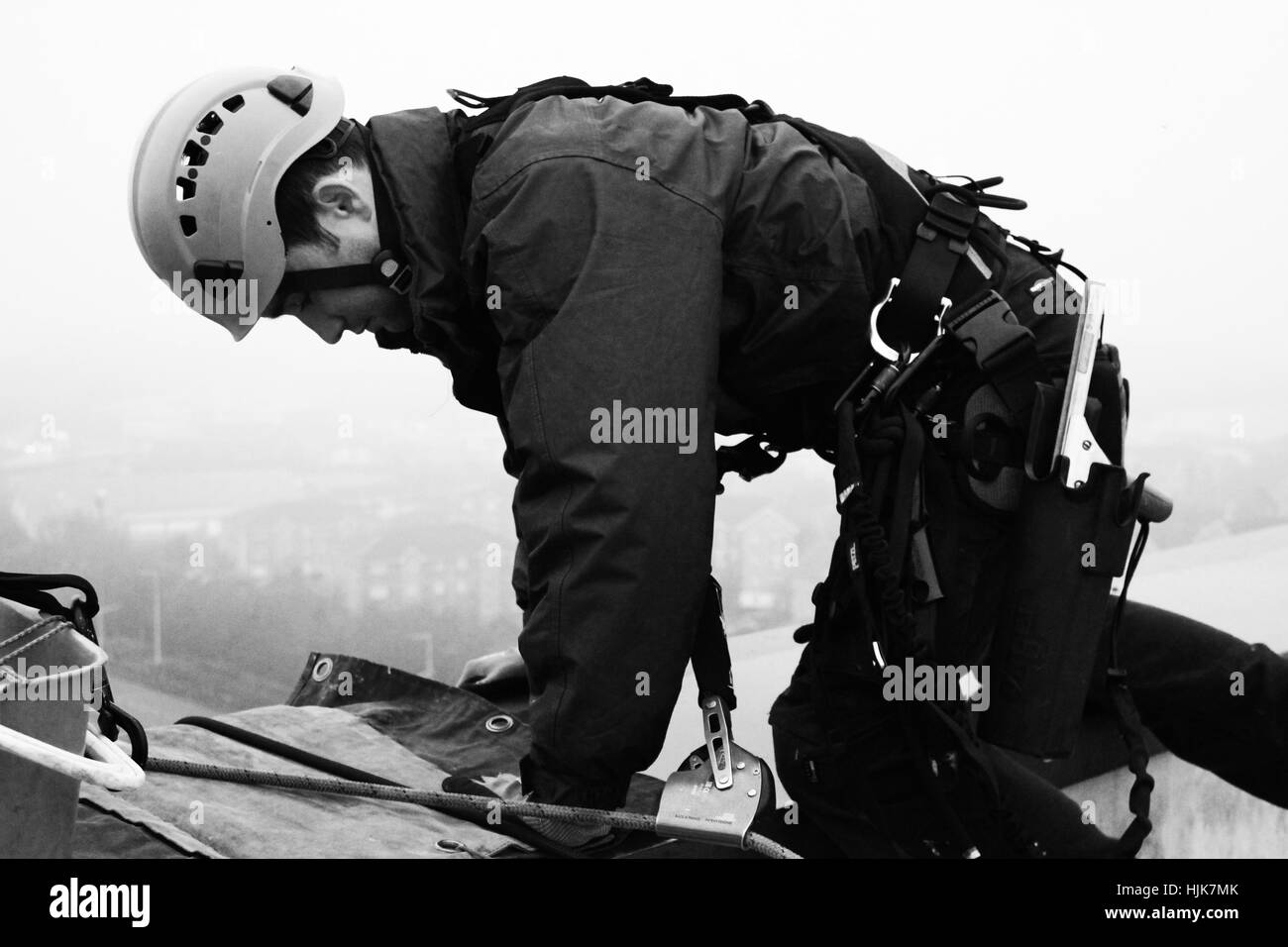 Dokumentarfotografie der Cardiff Fenster Reinigung Firma Stockfoto