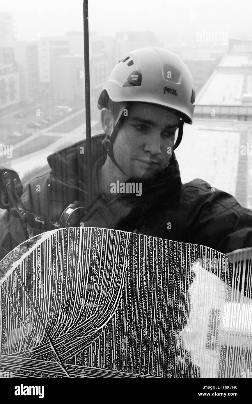 Dokumentarfotografie der Cardiff Fenster Reinigung Firma Stockfoto