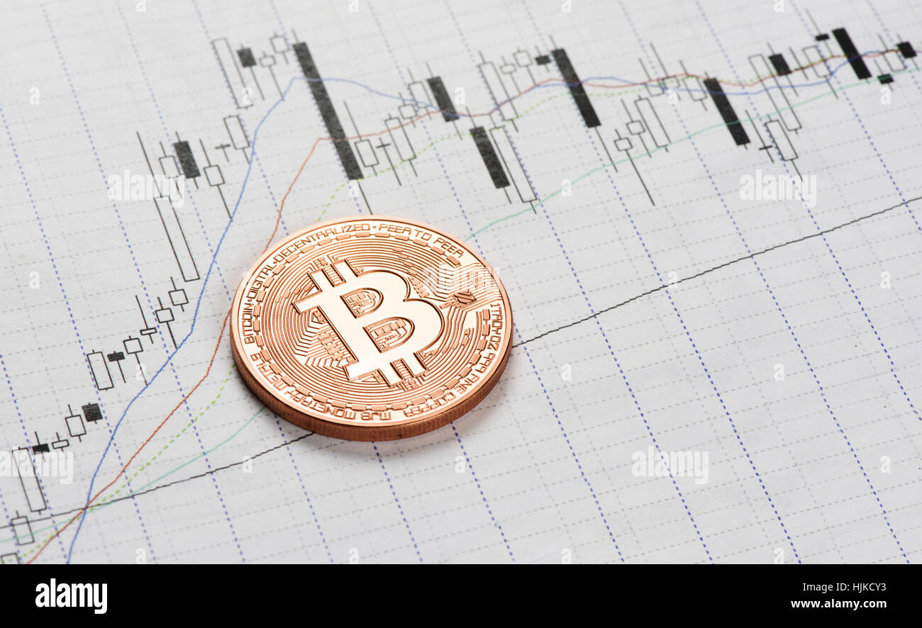 Kryptowährung. Bitcoin-Münze ein Börsen-Charts Stockfoto