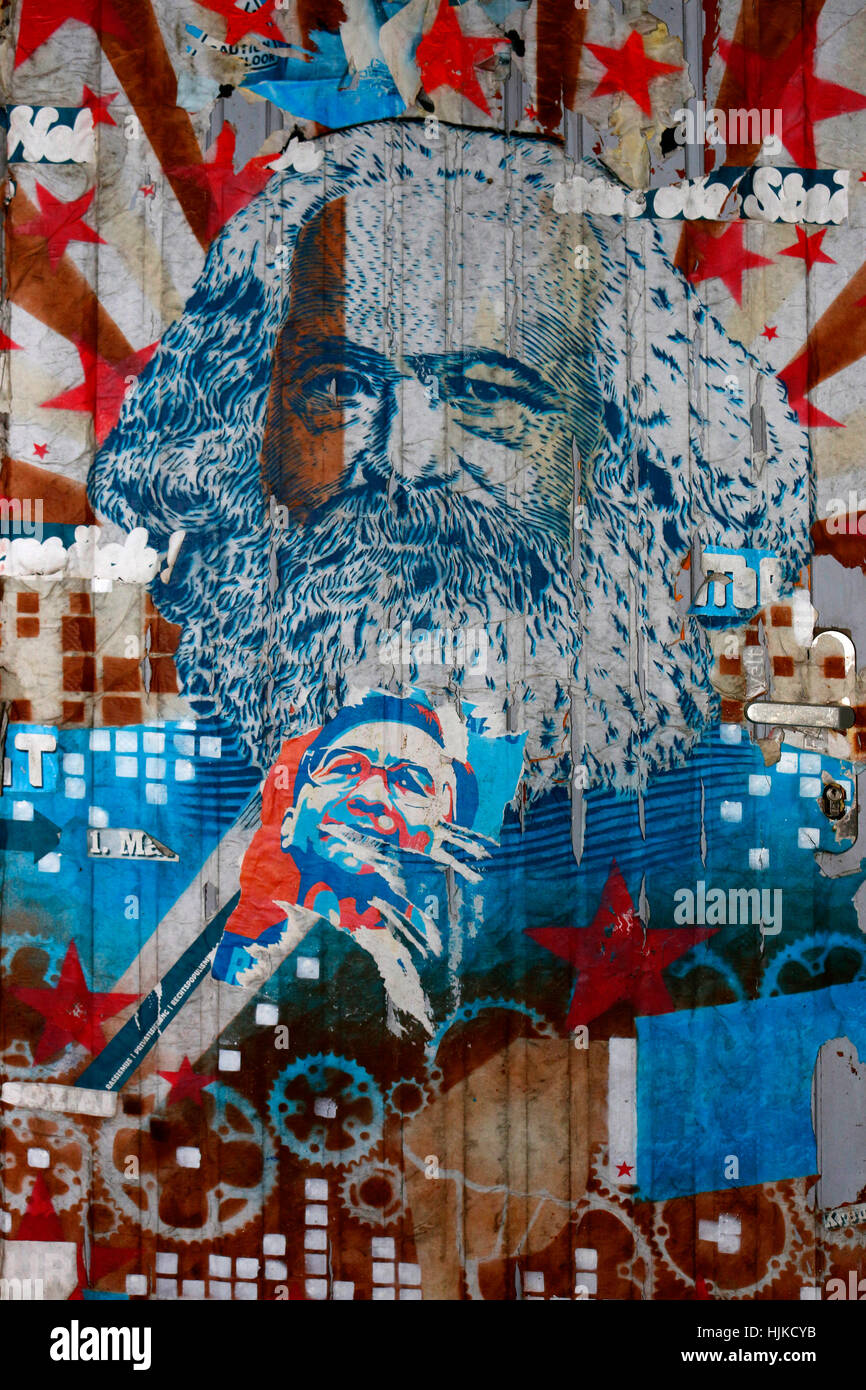 Graffiti / Street Art: Karl Marx, Berlin. Stockfoto