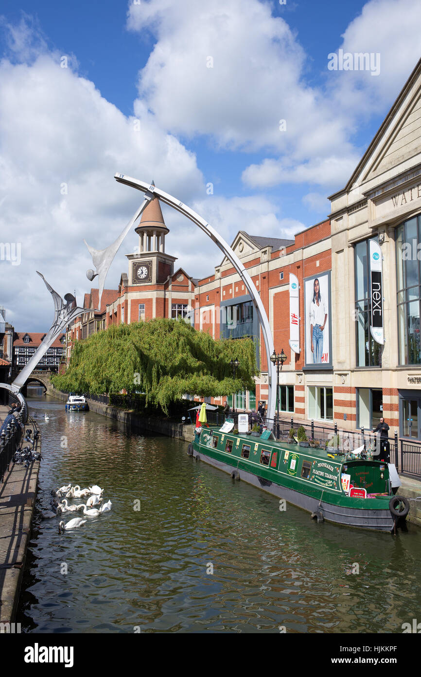 Am Einkaufszentrum, Fluss Witham, Lincoln, Lincolnshire, England UK Stockfoto