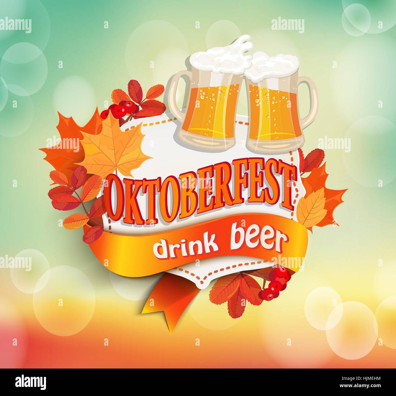 Oktoberfest-Vintage-Rahmen mit Bier und im Herbst Blätter auf Bokeh Hintergrund. Plakat-Vorlage. Vektor-Illustration, EPS 10. Stock Vektor Oktoberfest-Vintage-Rahmen mit Bier und im Herbst Blätter auf Bokeh Hintergrund. Plakat-Vorlage. Vektor-Illustration, EPS 10. Stock Vektor