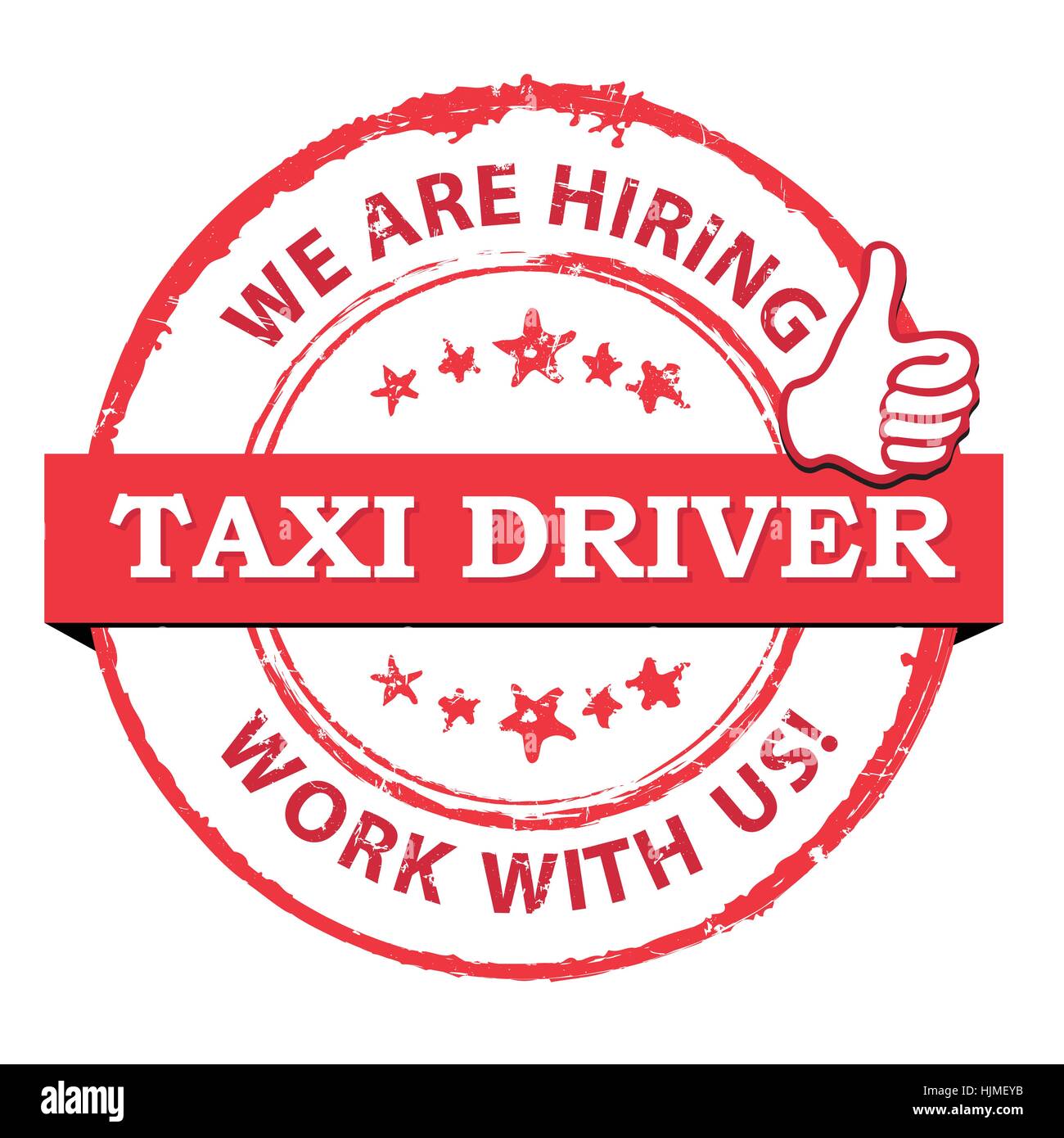 Wir suchen Taxifahrer, die mit uns zusammenarbeiten! jetzt bewerben - druckbare Stempel Stock Vektor