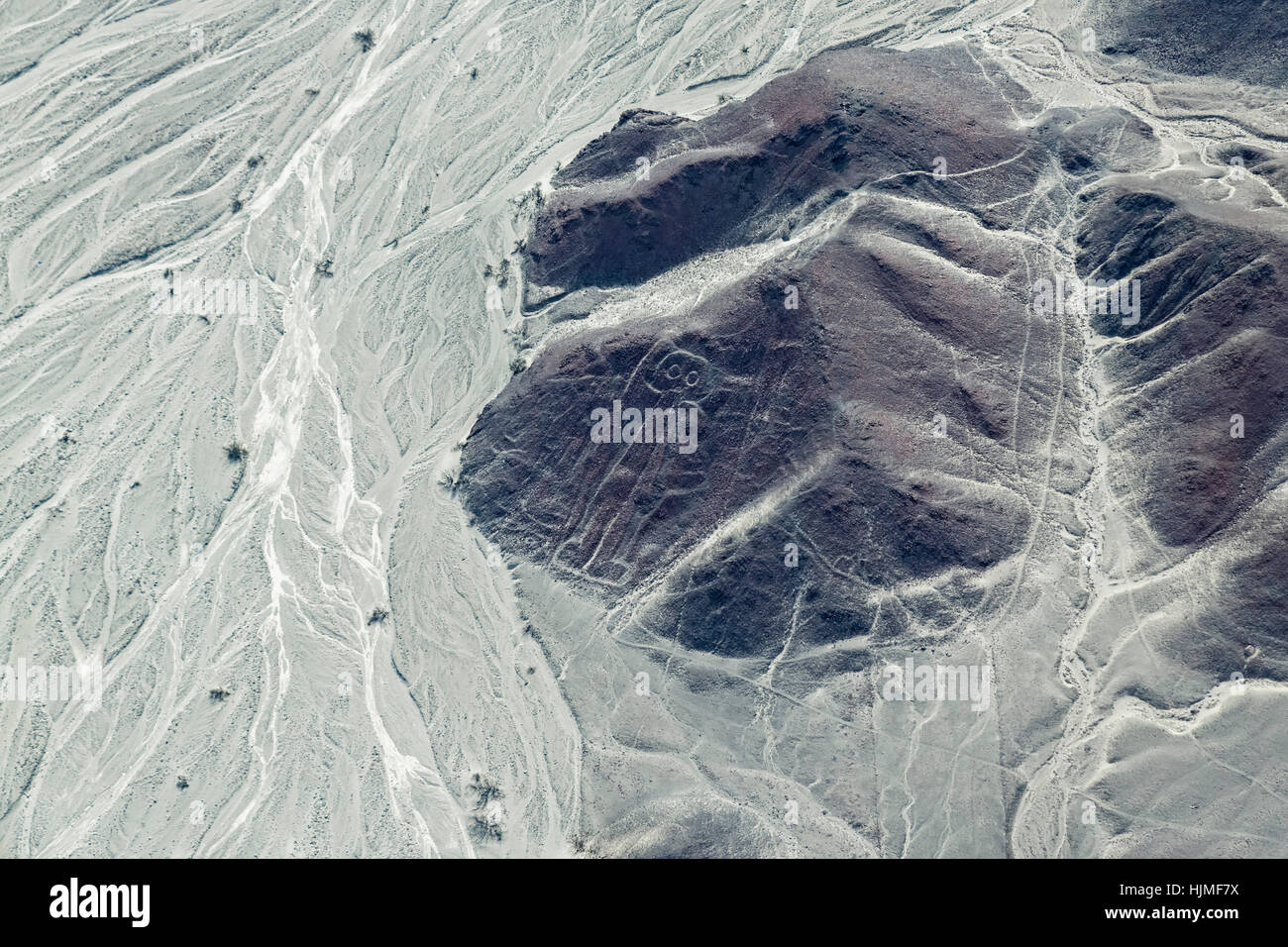 Peru, Nasca, Luftaufnahme der Geoglyphen von Nasca, The Astronaut Stockfoto