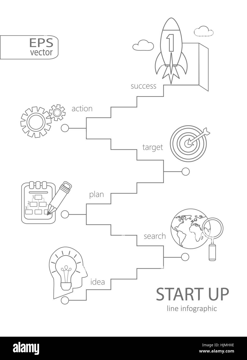 Einfache mono linear Piktogramm Infografik Start-up-Konzept. Schlaganfall-Vektor Logokonzept, Web-Grafiken. Vektor-Illustration. Stock Vektor