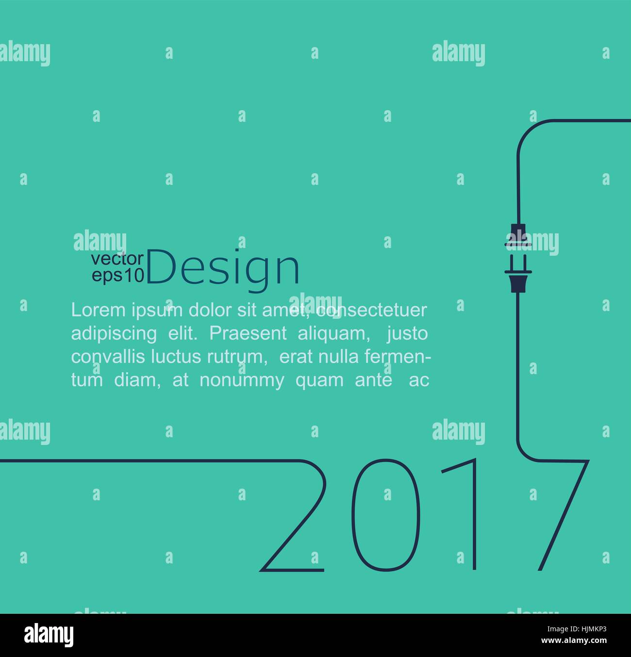 2017 - Neujahr. Abstrakte Linie Vektor-Illustration mit Kabel Stecker und Buchse. Konzept der Verbindung, Neugeschäft, starten. Stock Vektor