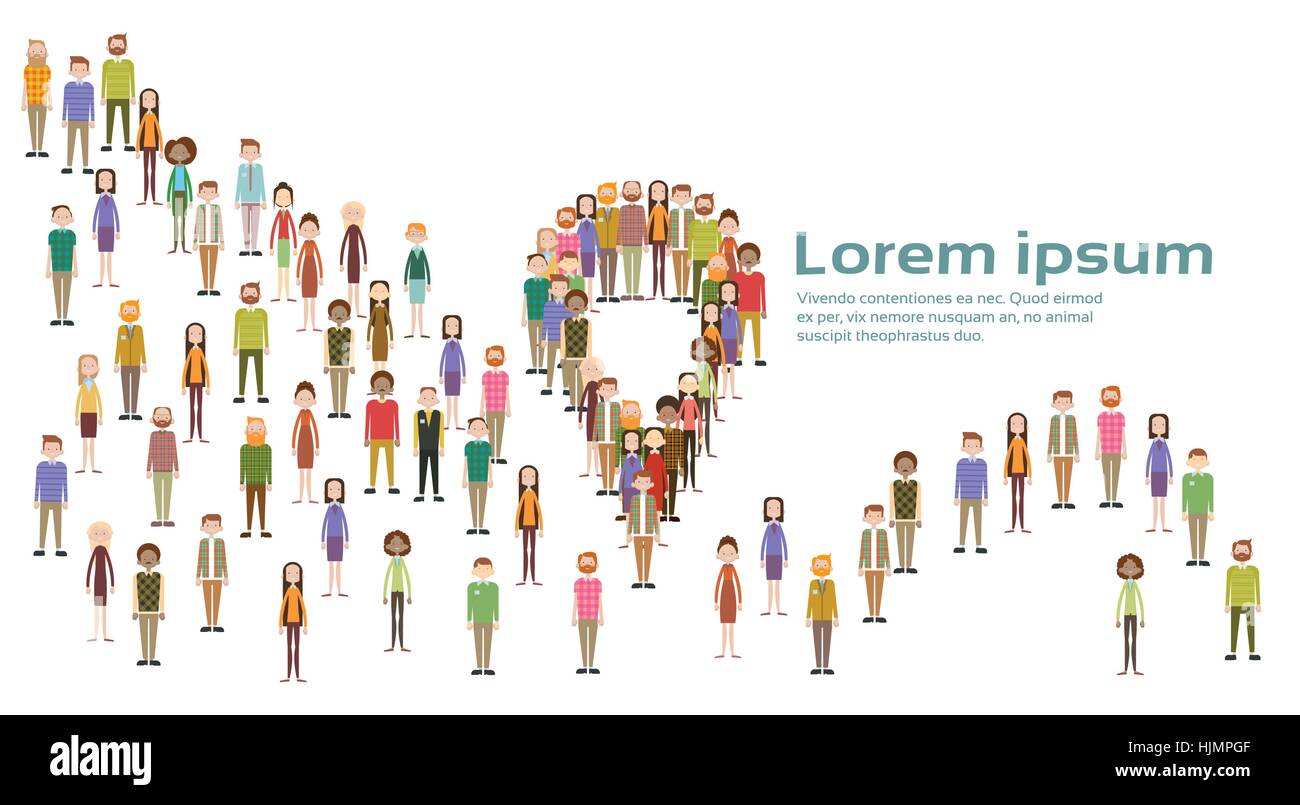 Gruppe von Unternehmen Menschen Navigation Pin große Menschenmenge Geschäftsleute Mix ethnisch vielfältig Stock Vektor