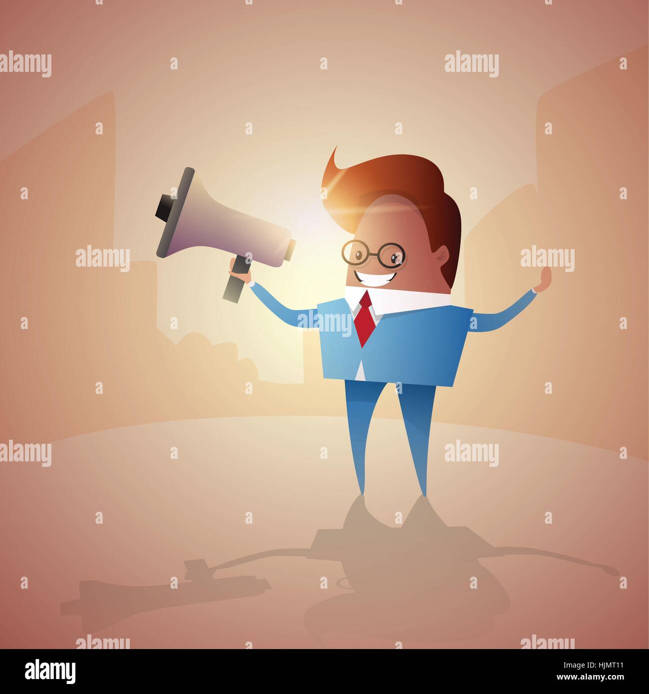 Geschäftsmann halten Megaphon Ankündigung Business Mann Lautsprecher Stock Vektor