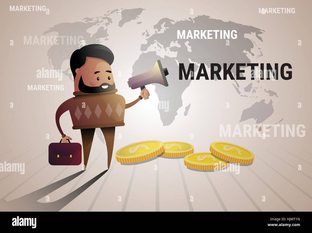 Geschäftsmann halten Megaphon Ankündigung Business Mann Lautsprecher digitales Marketing Stock Vektor