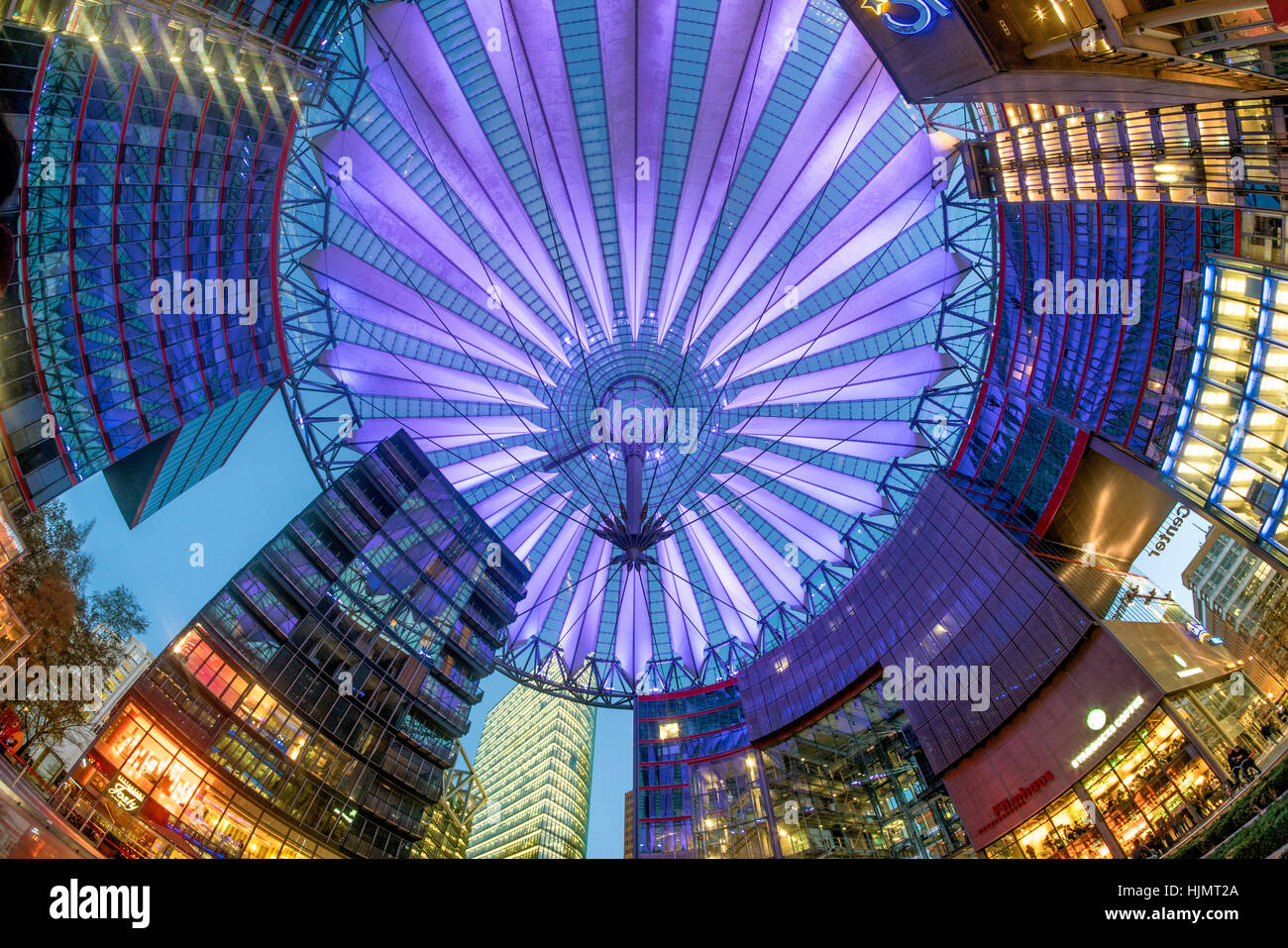Sony Center, Atrium, Twilight, Potsdamer Platz, Berlin Stockfoto