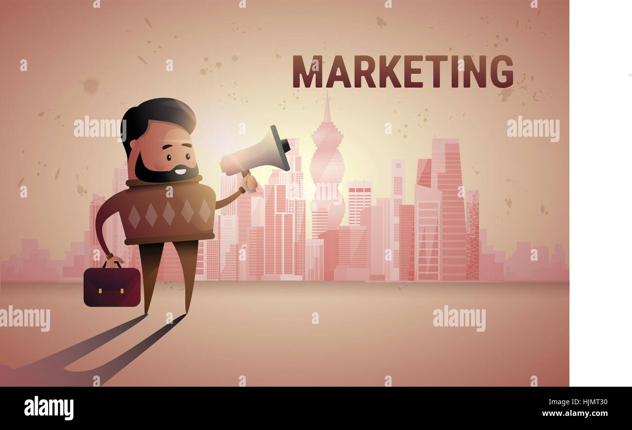 Geschäftsmann halten Megaphon Ankündigung Geschäftsmarketing Mann Lautsprecher Stock Vektor