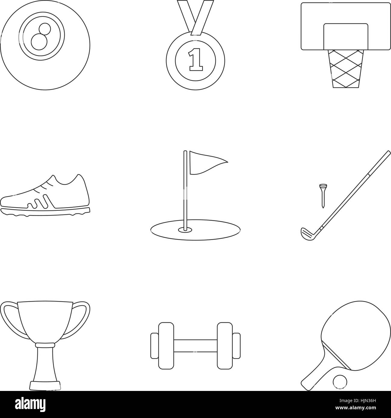 Sport Zubehör Symbole festgelegt. Abbildung 9 Sport-Zubehör-Vektor-Icons für das Web zu skizzieren Stock Vektor