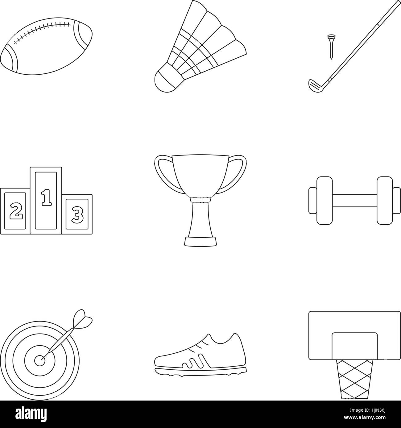 Sport Sachen Symbole festgelegt. Abbildung 9 Sportarten Sachen Vektor-Icons für das Web zu skizzieren Stock Vektor