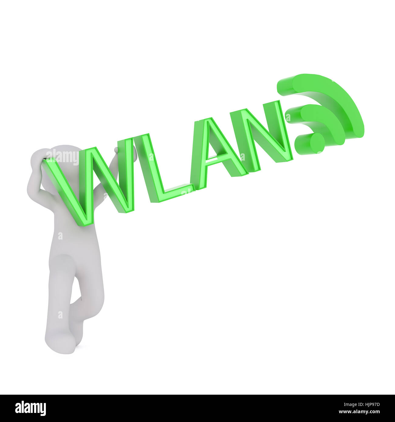 3D Toon Schild grün Wireless Local Area Network, WLAN, auf weißem Hintergrund Stockfoto