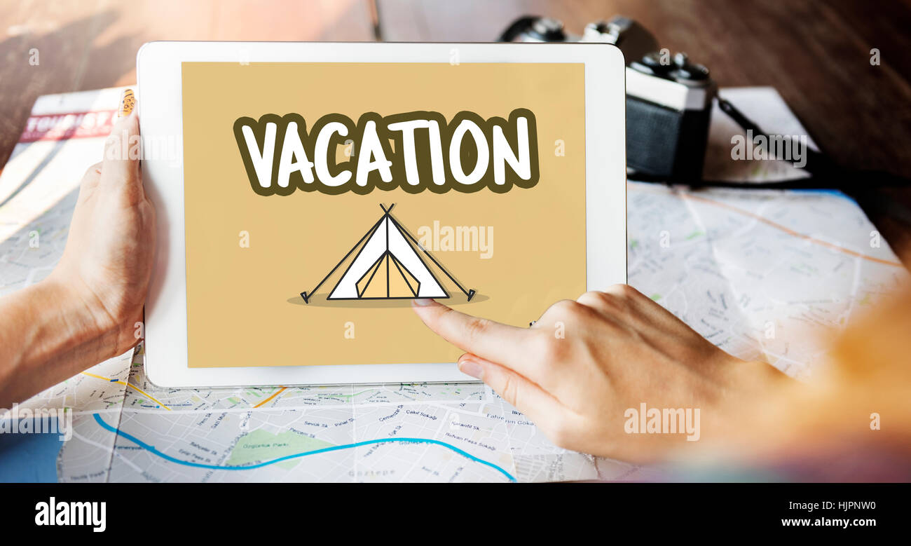 Outdoor Camping Zelt Grafikkonzept Stockfoto