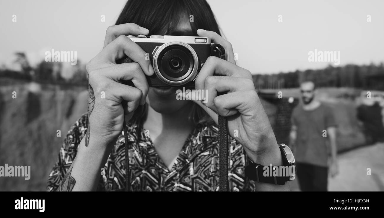 Mann-Fotograf-Traveler-Lifestyle-Konzept Stockfoto