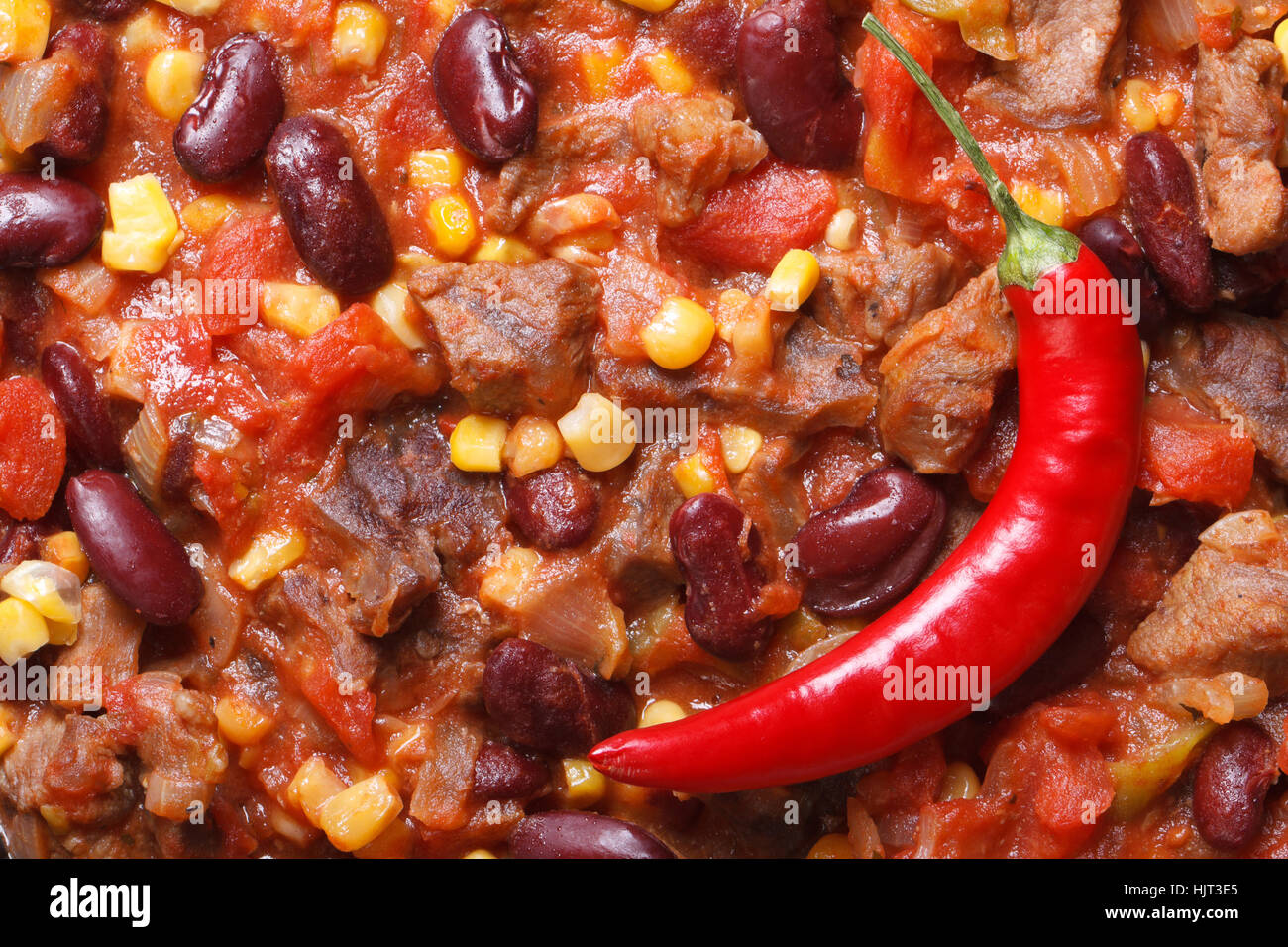 Mexikanisches Essen Chili Con Carne Makro. horizontale Hintergrund Stockfoto