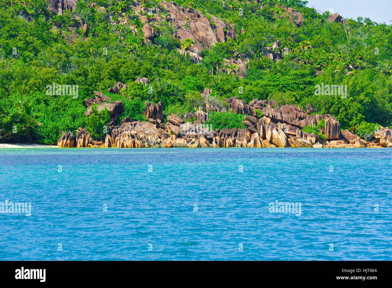 Küste der Insel Curieuse, Seychellen Stockfoto