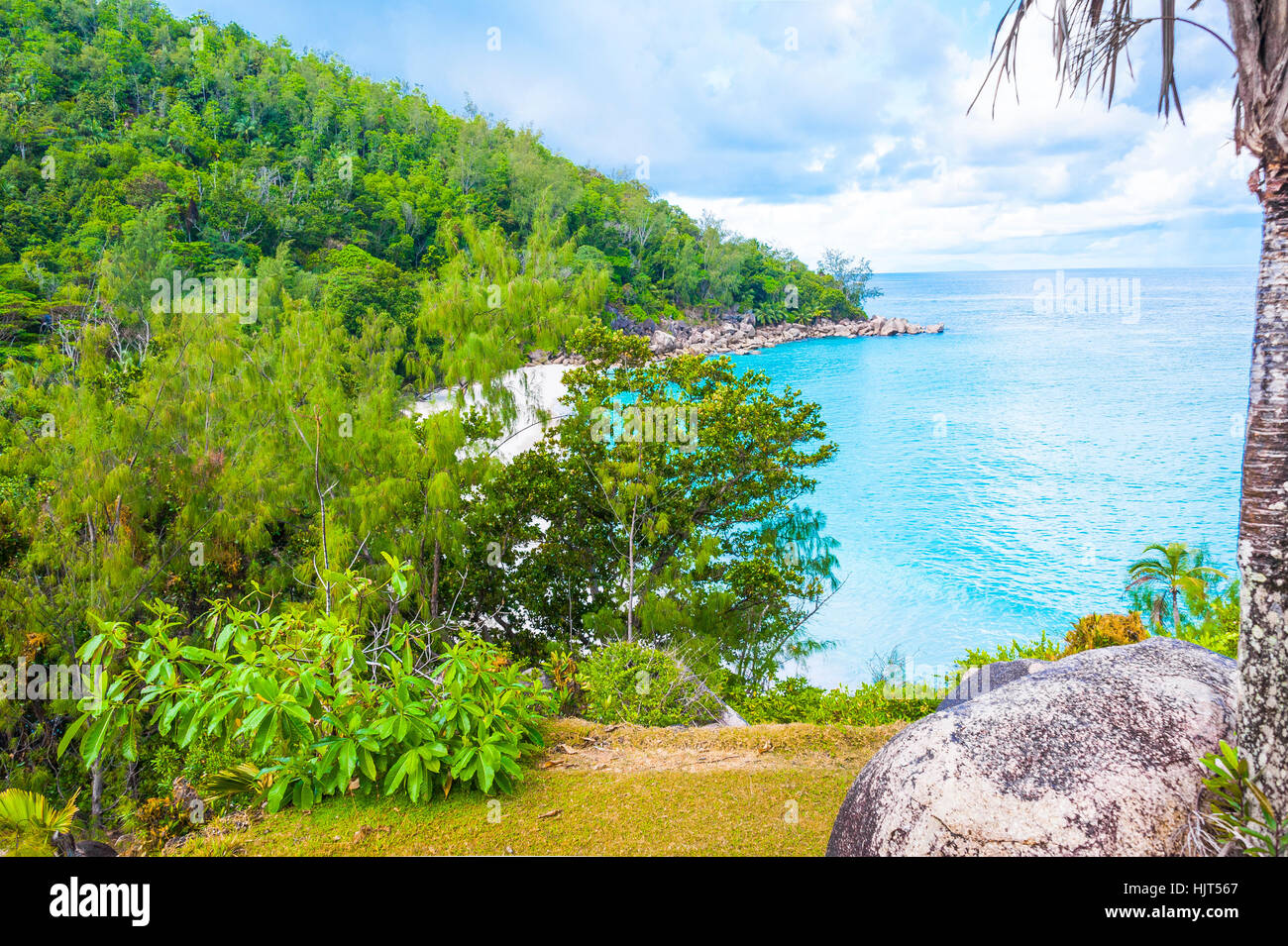 Strand der Seychellen-Insel Praslin, Strand Anse Georgette Stockfoto