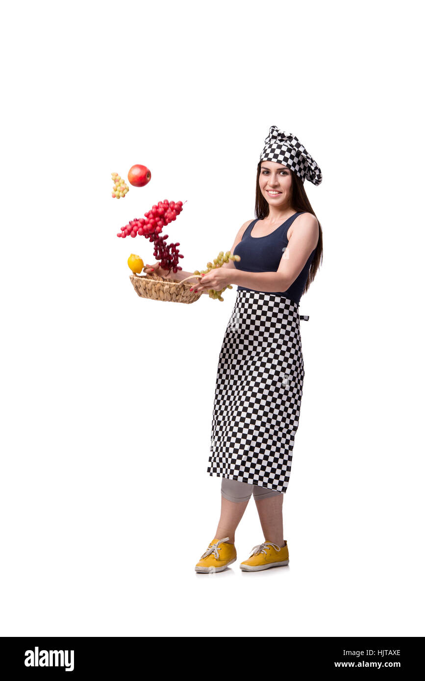 Junge Frau Kochen isolierten auf weißen Hintergrund Stockfoto