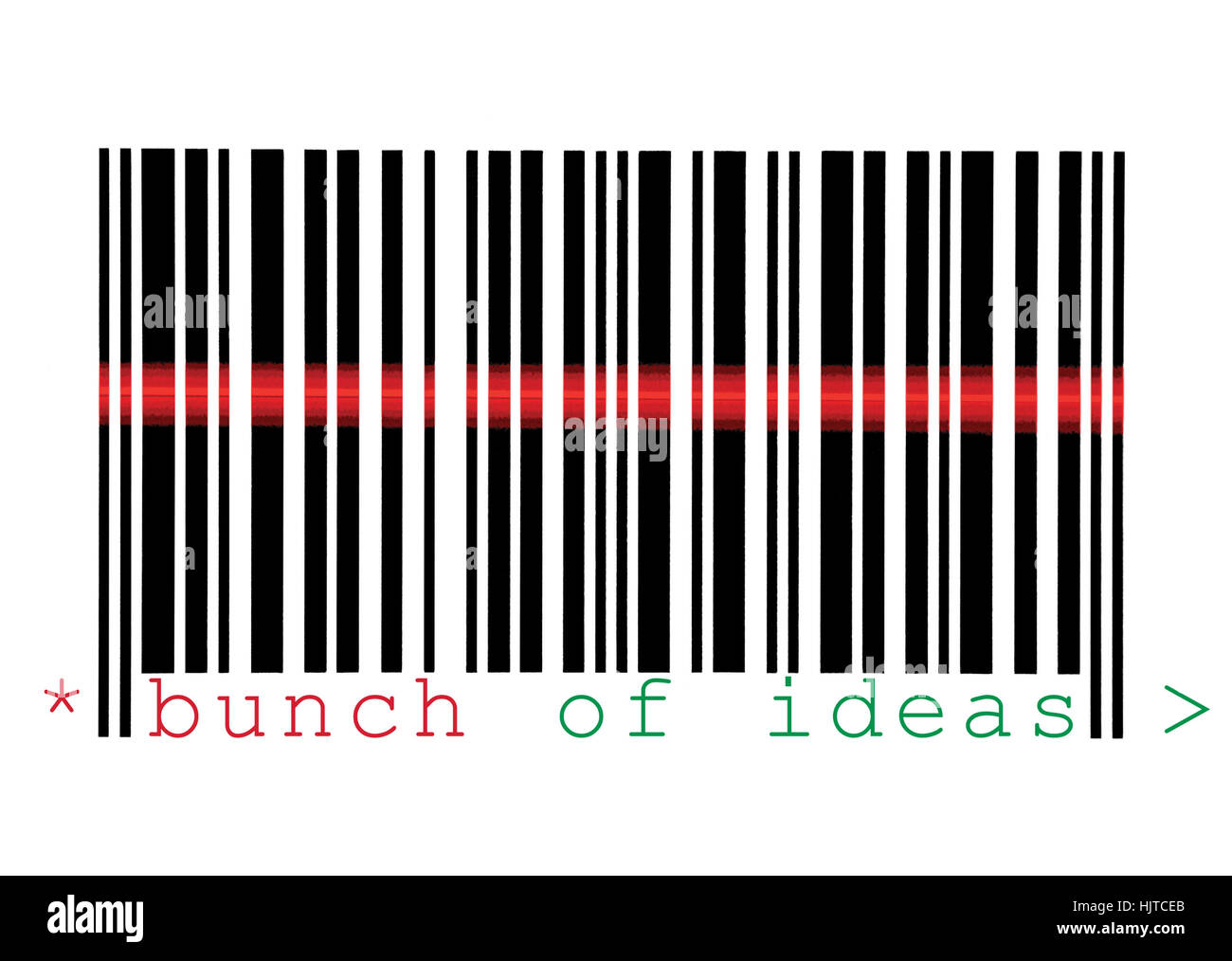 Bündel von Ideen Barcode Makro Nahaufnahme, isolierten roten Laserstrahl Scannen Stockfoto