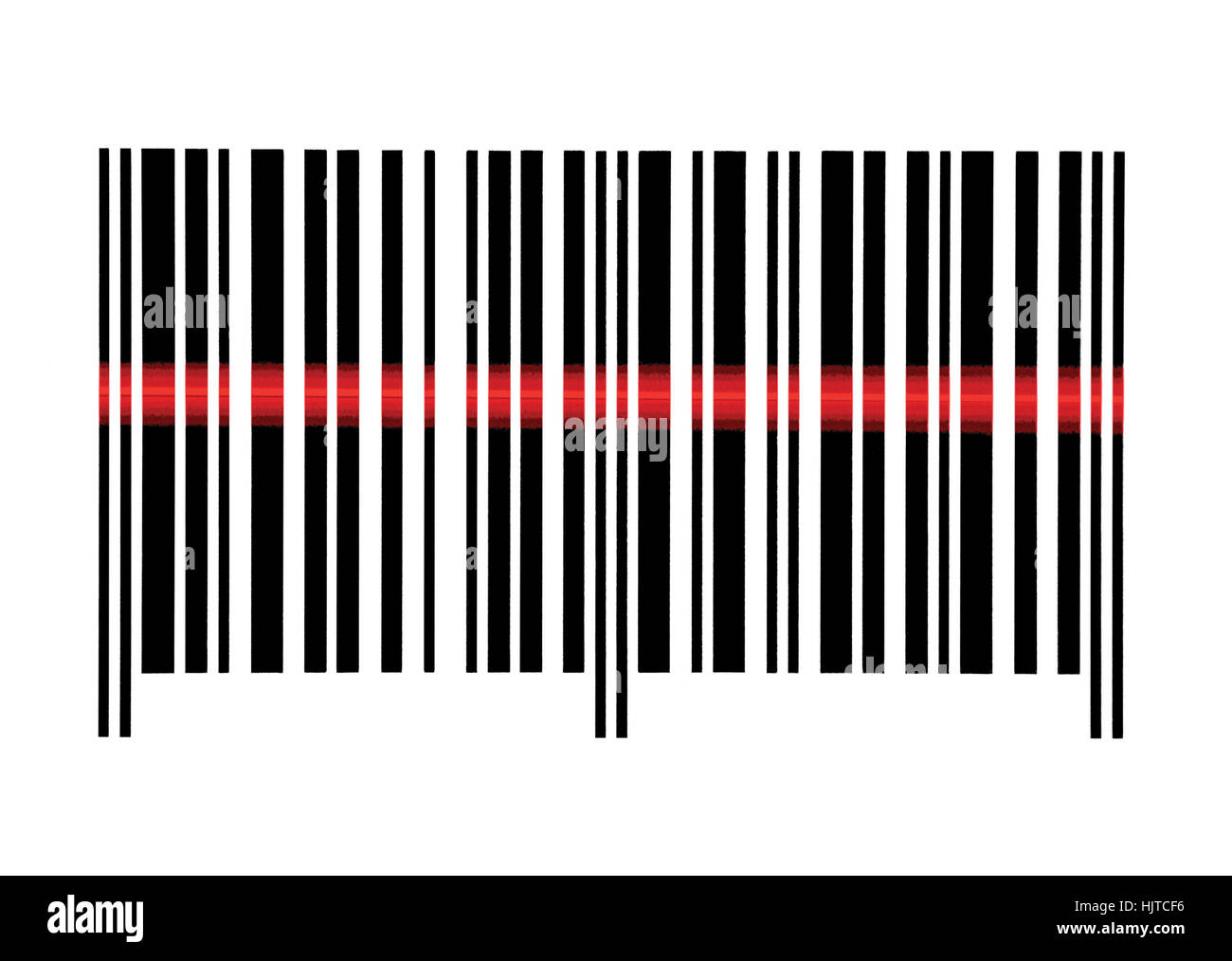 Scan leer Barcode Makro Nahaufnahme, rote Laser Scannen Strahl, isolierte Horizontal Stockfoto