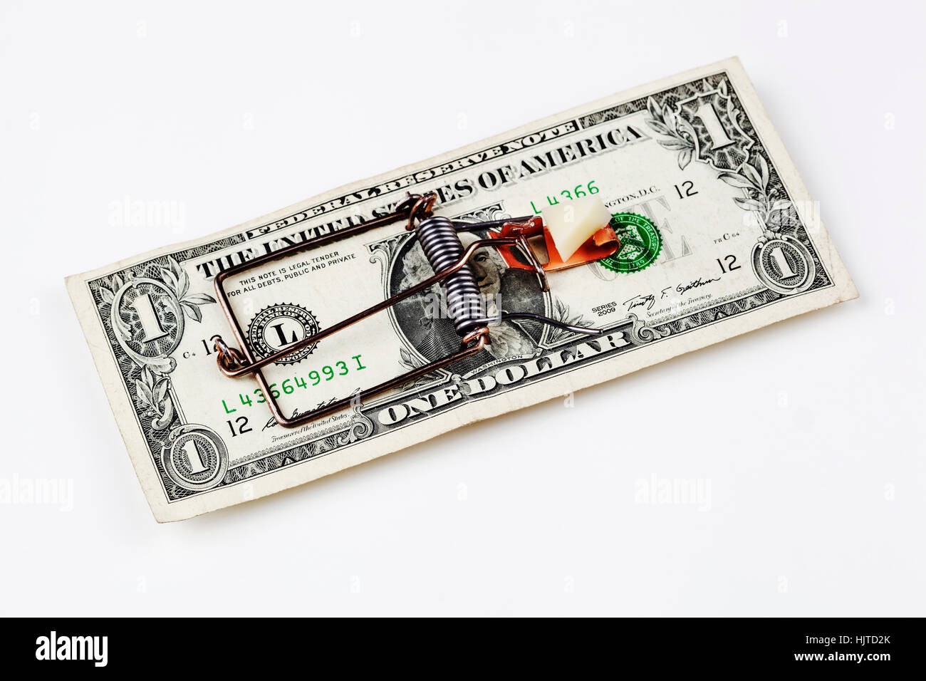 Money Trap. Dollarschein in Mausefalle gemacht Stockfotografie - Alamy