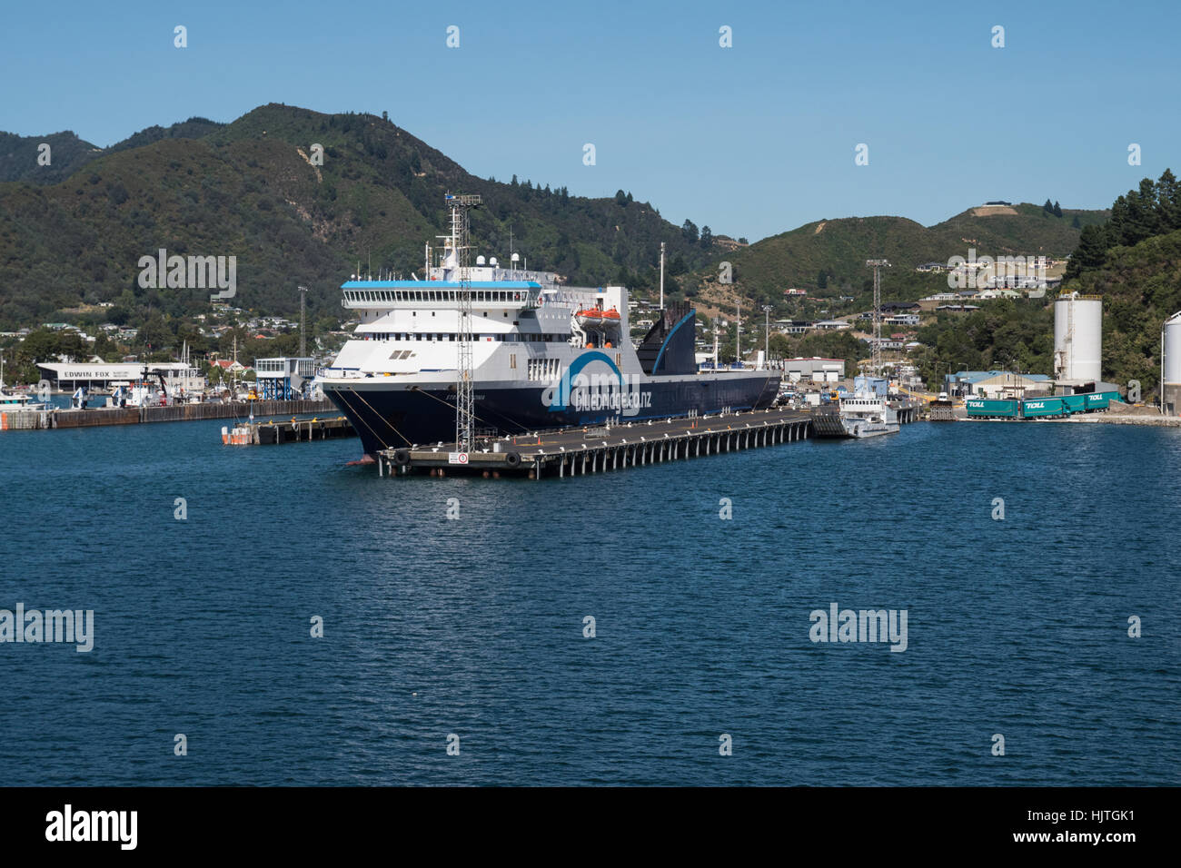 BlueBridge Inter-Island Ferry festgemacht in Picton, Südinsel, Neuseeland. Stockfoto