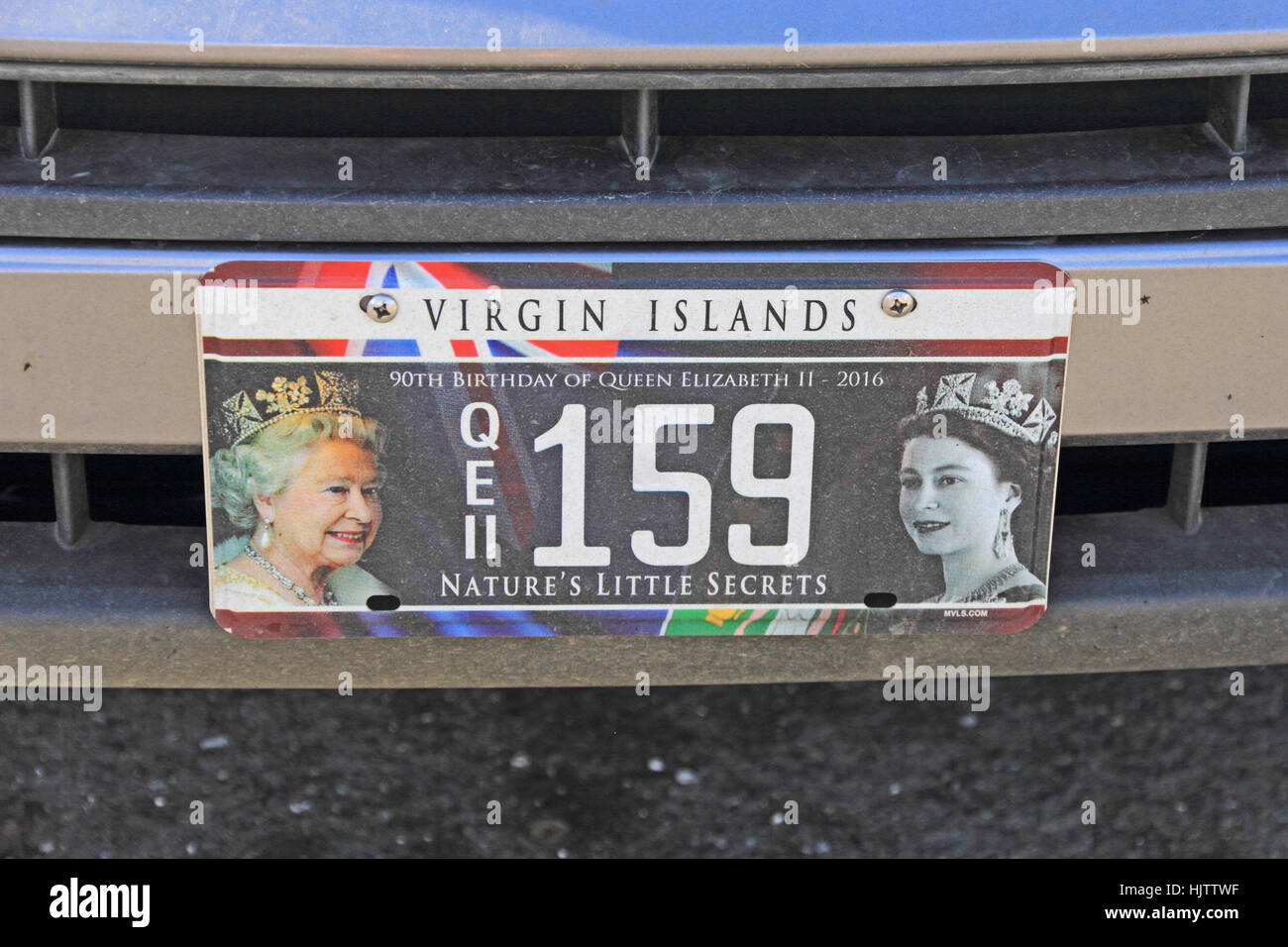 Gedenken Auto Registrierung Platte, Tortola, British Virgin Islands Stockfoto