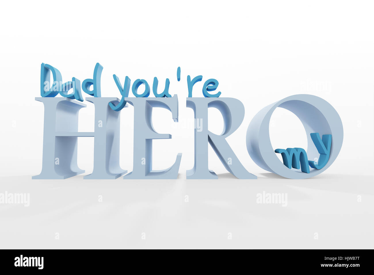 3D-Text Papa, du bist mein Held auf weiß Stockfoto