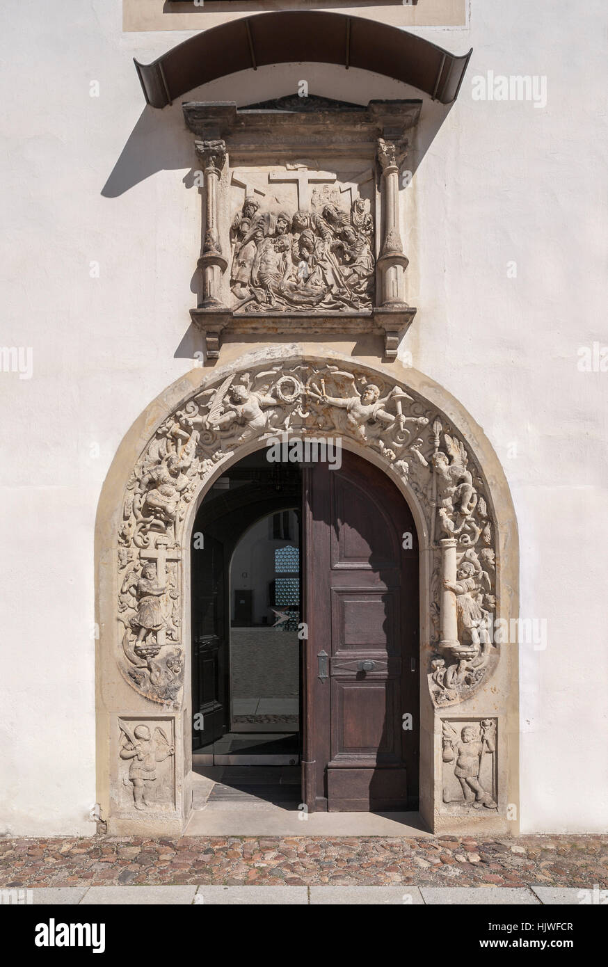 Kapelle, Portal, Martin Luther, evangelische Kirche, Torgau, Sachsen, Deutschland Stockfoto