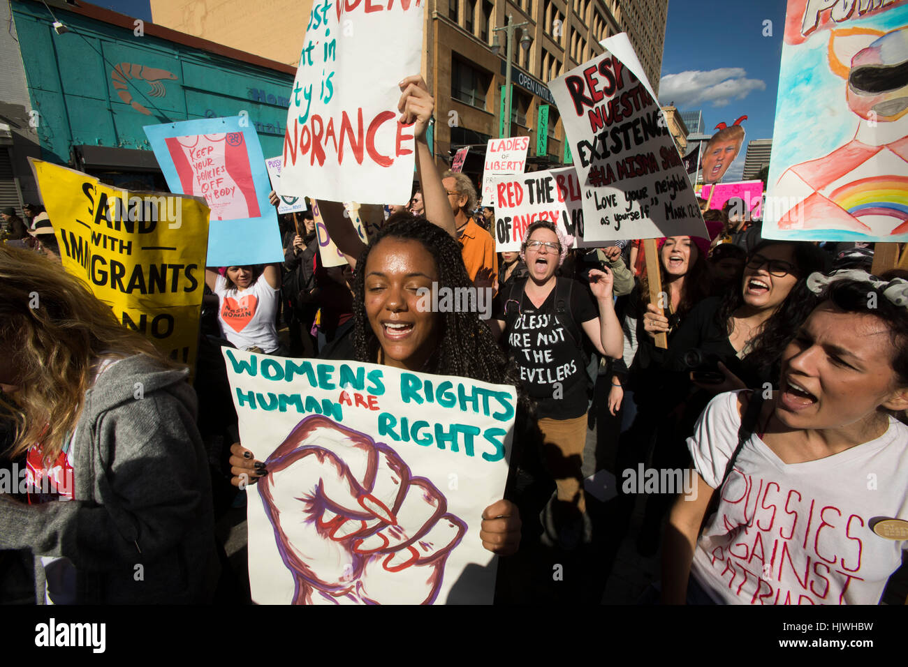 März der Frauen, die Innenstadt von Los Angeles Stockfoto