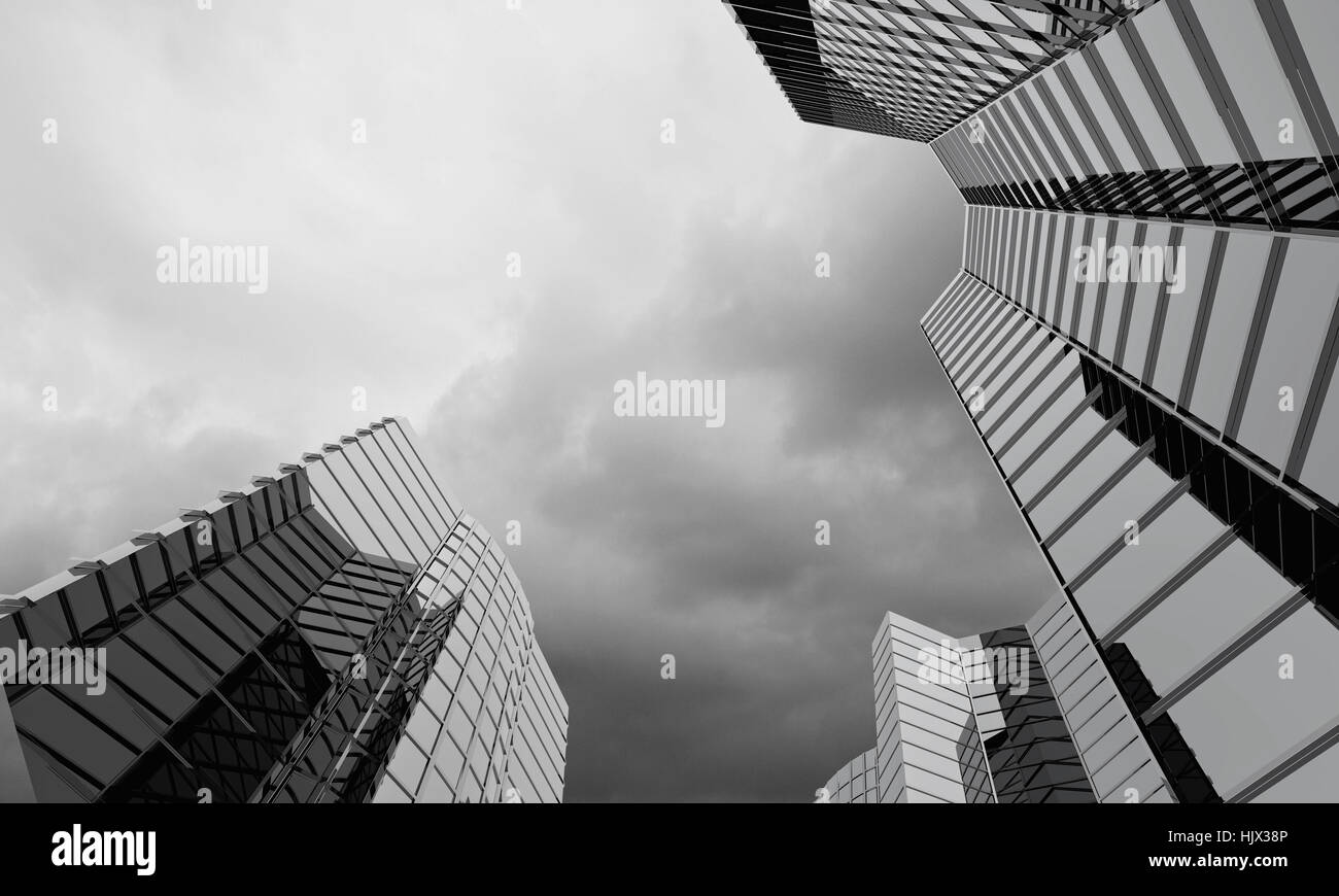 Bild unten der Wolkenkratzer mit Donner, Blitz, Himmel Stockfoto