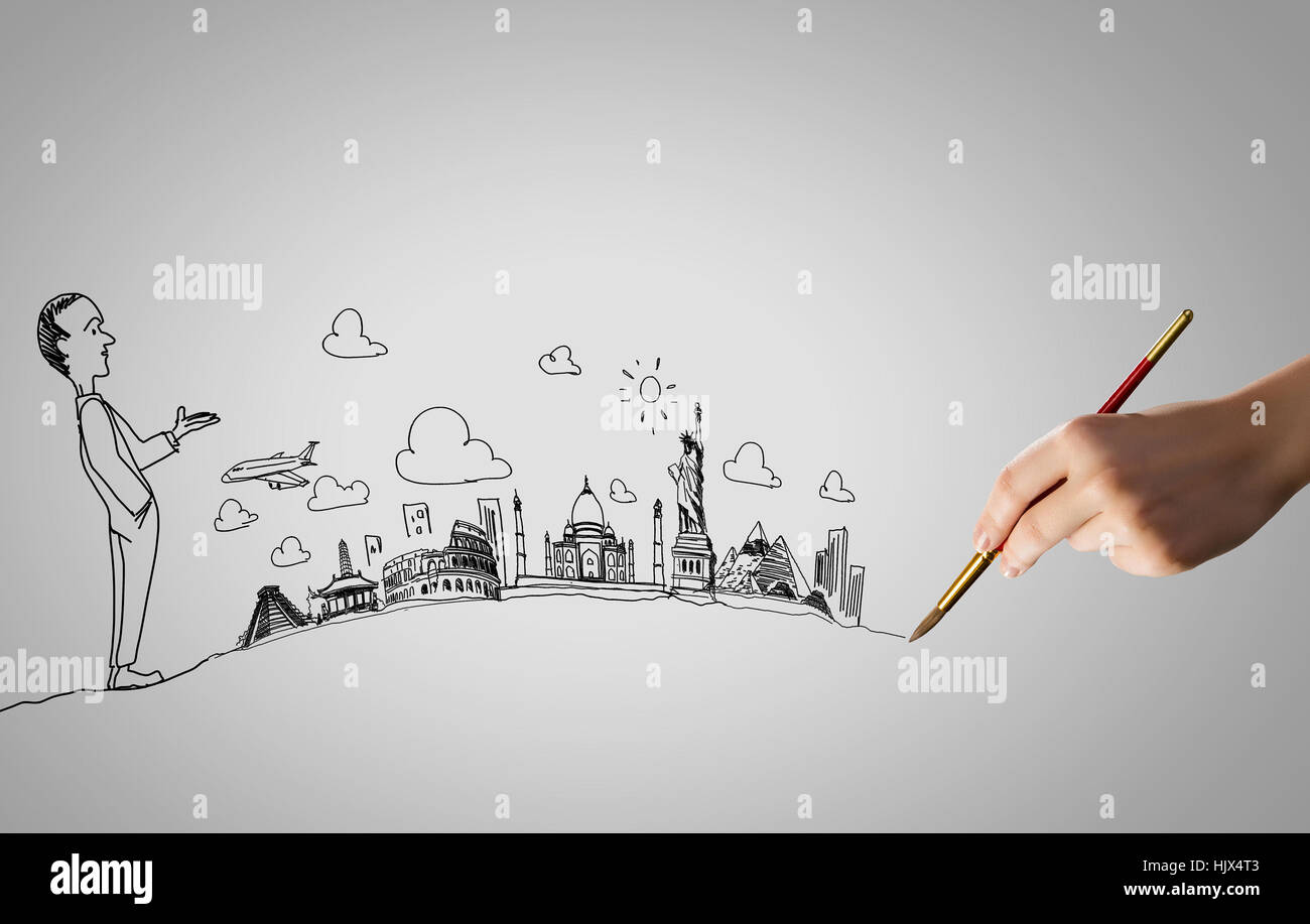 Hand zeichnen Bleistift Karikatur lustige Geschäftsmann Stockfoto
