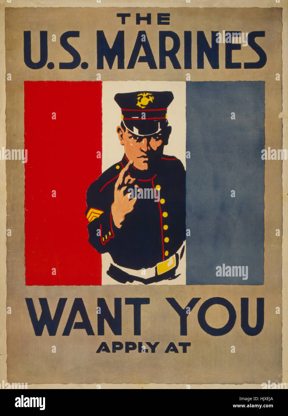 "Die US-Marines will Sie" Marine zeigt Finger, Rekrutierung Poster, Weltkrieg, USA, 1917 Stockfoto