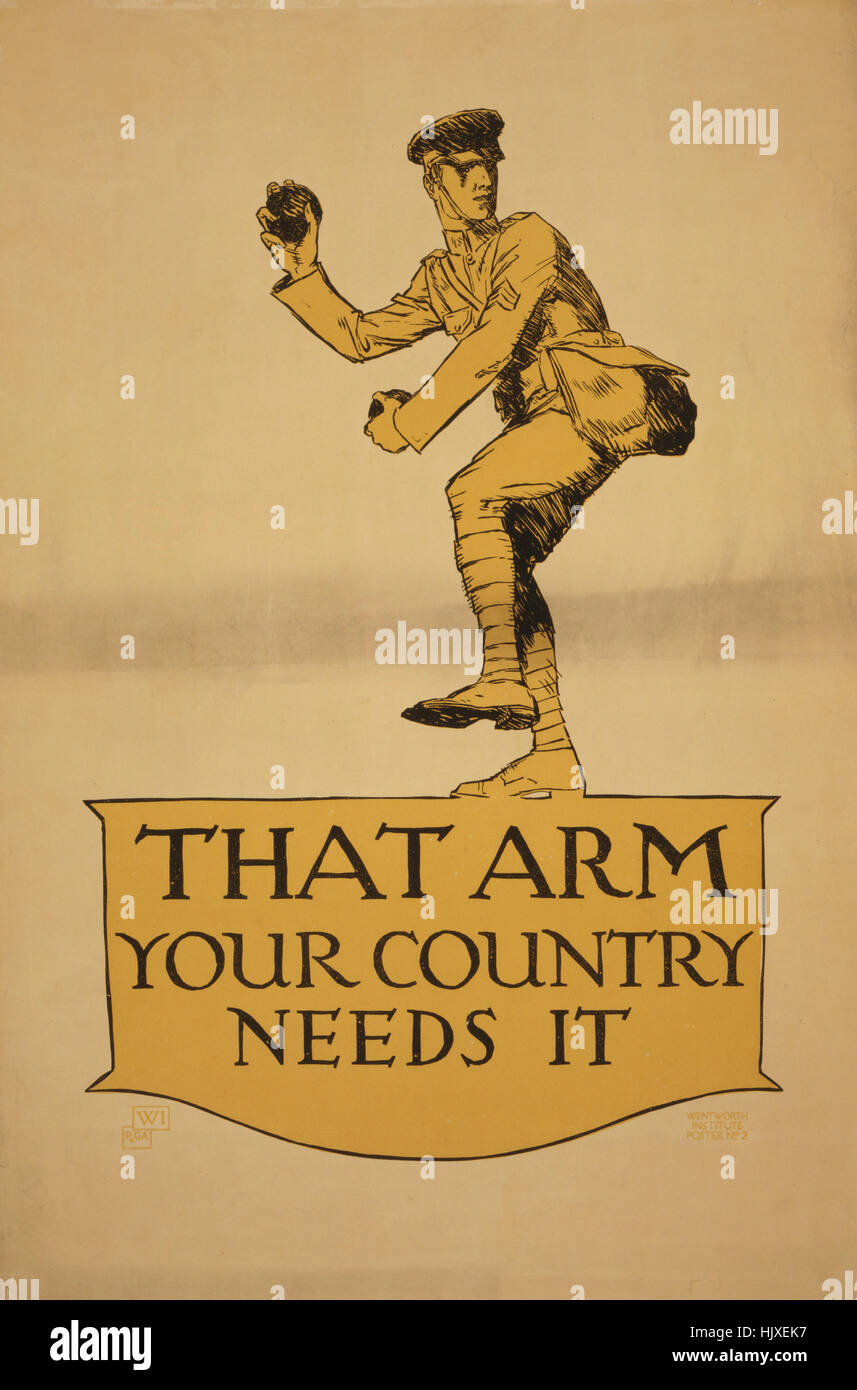 Baseball Pitching, Soldat ", dass Arm, Ihr Land braucht es", Erster weltkrieg Recruitment Poster von Vojtech Preissig, USA, 1917 Stockfoto