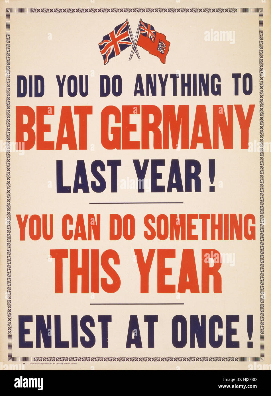 "Hast du nichts zu schlagen Deutschland letztes Jahr! Kannst du etwas in diesem Jahr - auf einmal zu gewinnen! ", Weltkrieg Recruitment Poster, Kanada, 1917 Stockfoto