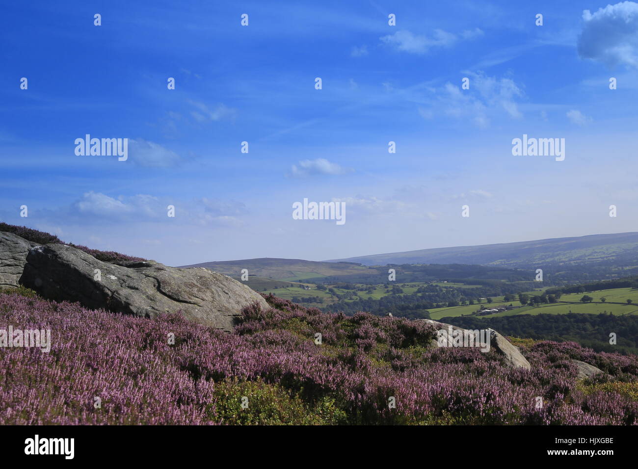 Ansicht von Wharfedale im Frühjahr von Earls Sitz in Richtung Wharfedale Stockfoto