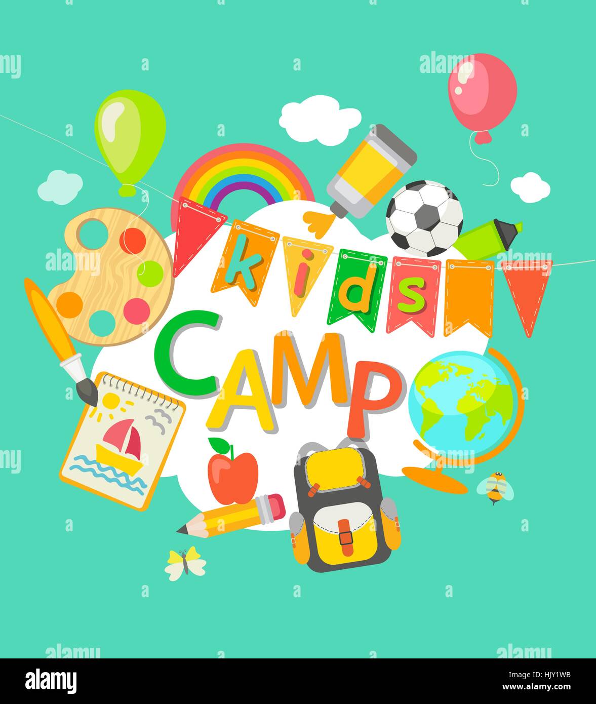 Unter dem Motto Summer Camp-Poster im flachen Stil, Vektor-Illustration. Stock Vektor