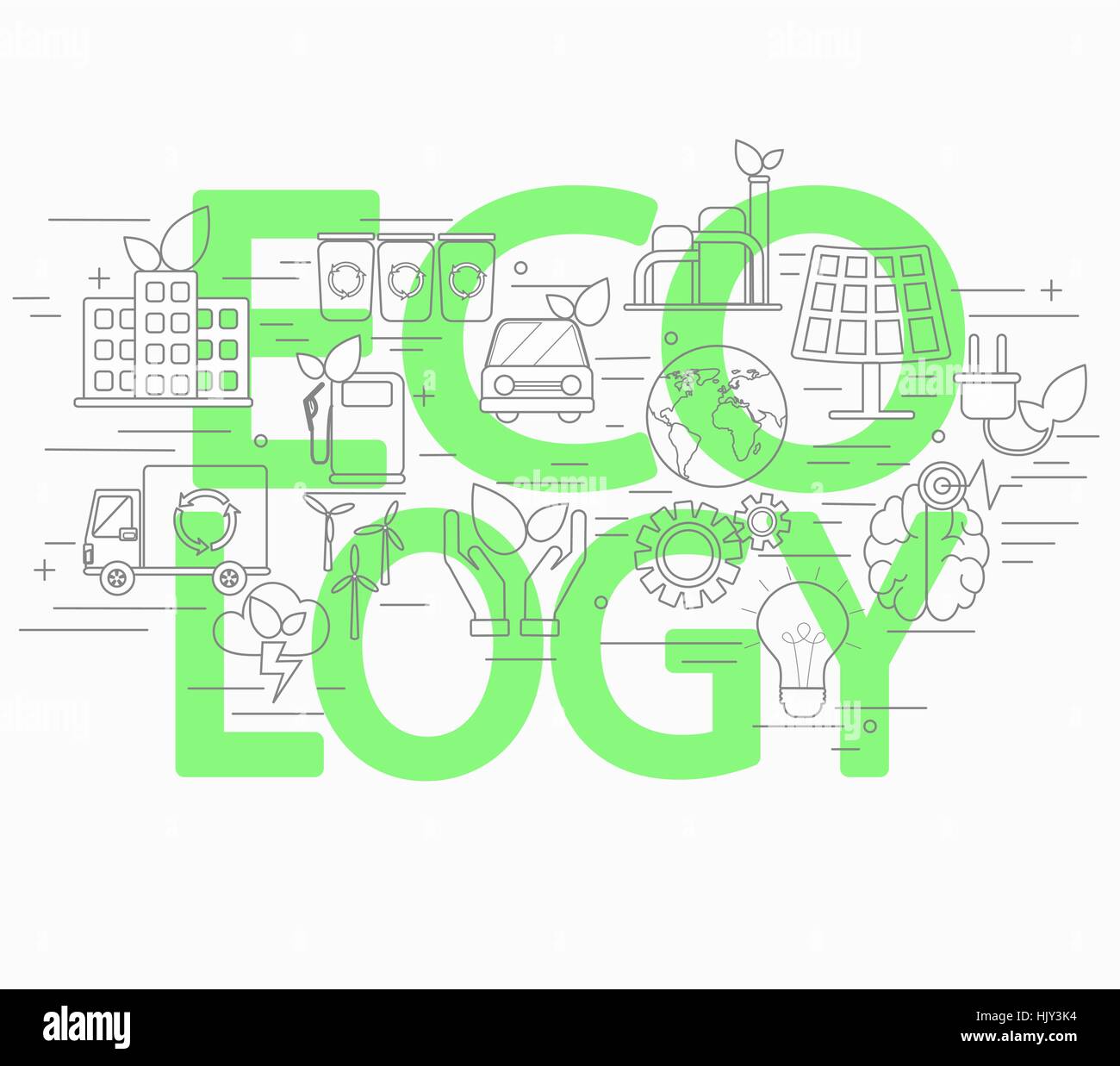 Linie Art Vektor Illustration Design-Konzept der Ökologie. Stock Vektor