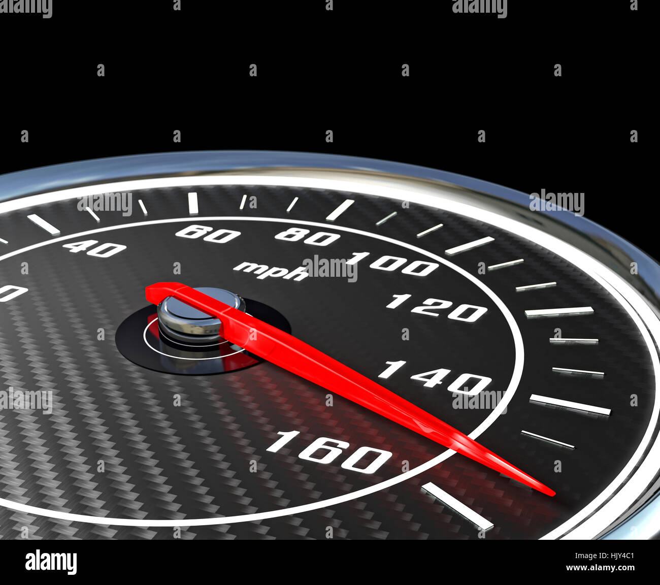 Kohlefaser-Tachometer mph 3d Render Bild Stockfoto