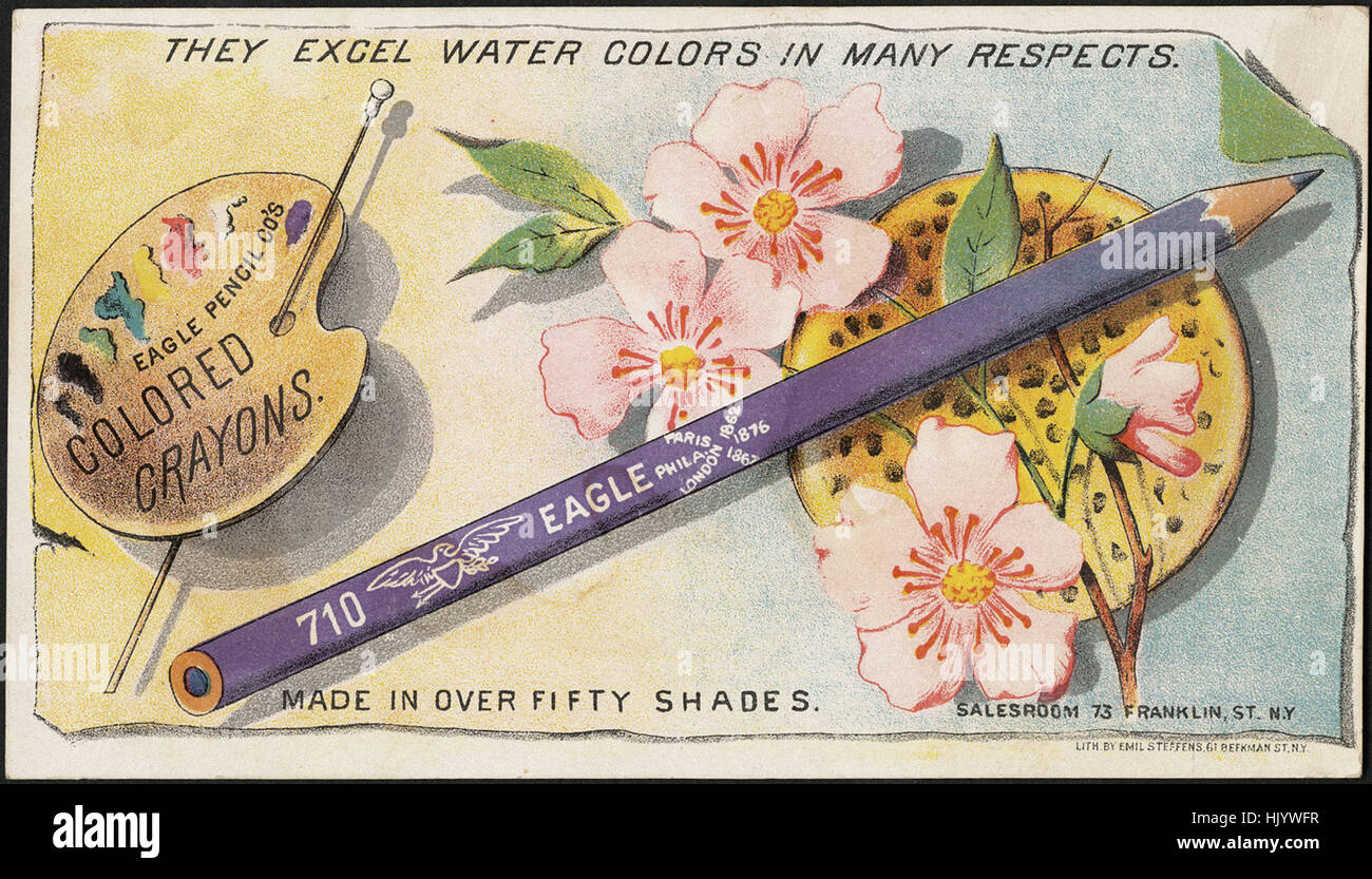 Eagle Pencil Co farbige Buntstifte - sie zeichnen Aquarelle in vielerlei Hinsicht in mehr als fünfzig Farbtönen hergestellt. Stockfoto