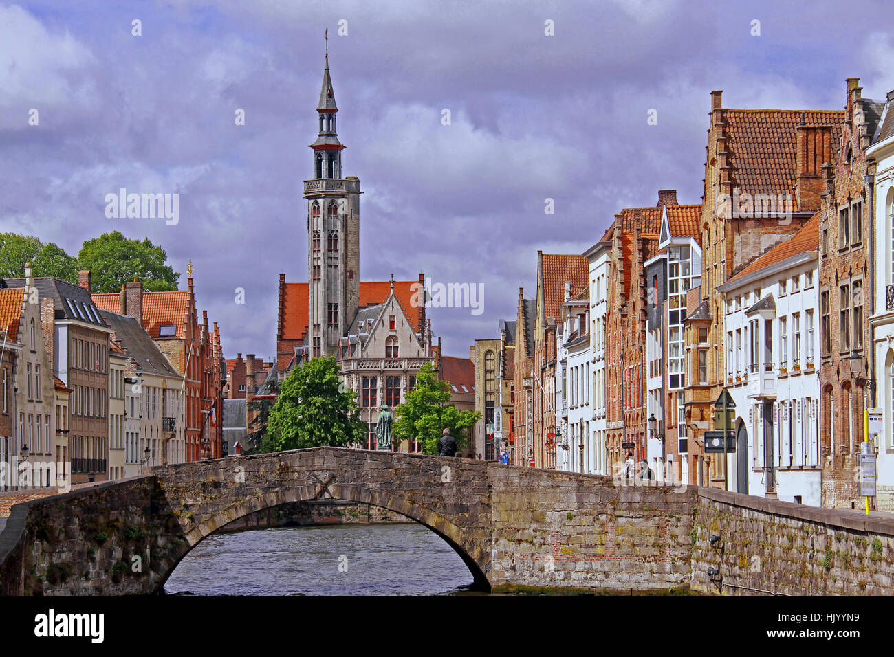 Altstadt, Flandern, Brügge, Turm, historische, Brücke, Altstadt, Kanal, Stockfoto