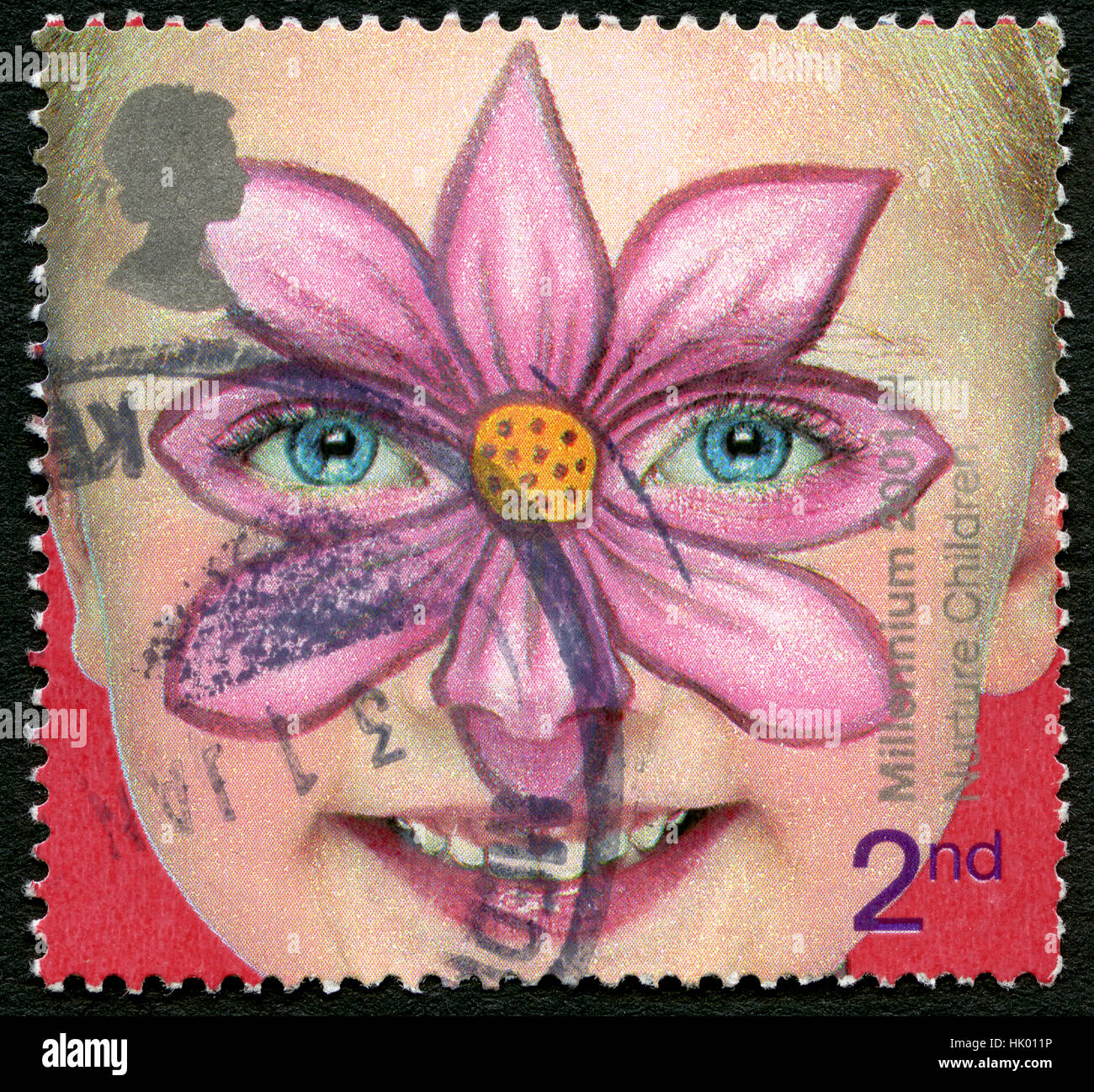 Großbritannien - ca. 2001: Eine gebrauchte Briefmarke aus dem Vereinigten Königreich, Förderung der Pflege von Kindern, ca. 2001. Stockfoto