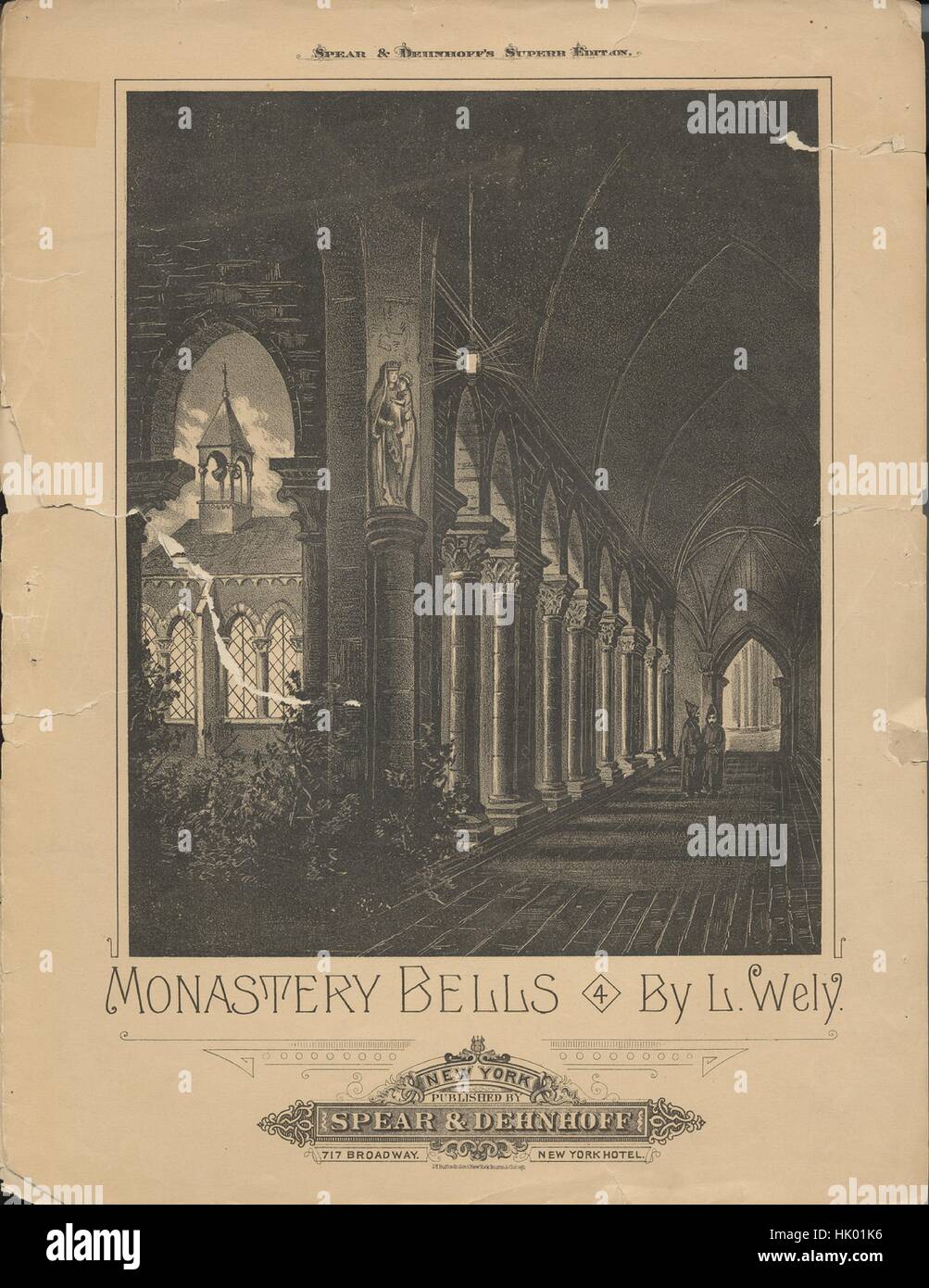 Noten-Cover-Bild des Liedes "Kloster Glocken Speer und Dehnhoff Super Edition", mit ursprünglichen Autorschaft Noten lesen "Von L Wely", USA, 1900. Der Verlag aufgelistet als "Speer und Dehnhoff, 717 Broadway", die Form der Komposition ist "Schnitt", die Instrumentierung ist "Klavier", liest die erste Zeile 'None', und Abbildung Künstler ist als "J.H. Buffords Söhne New York, Boston und Chicago; Hounslow ". Stockfoto