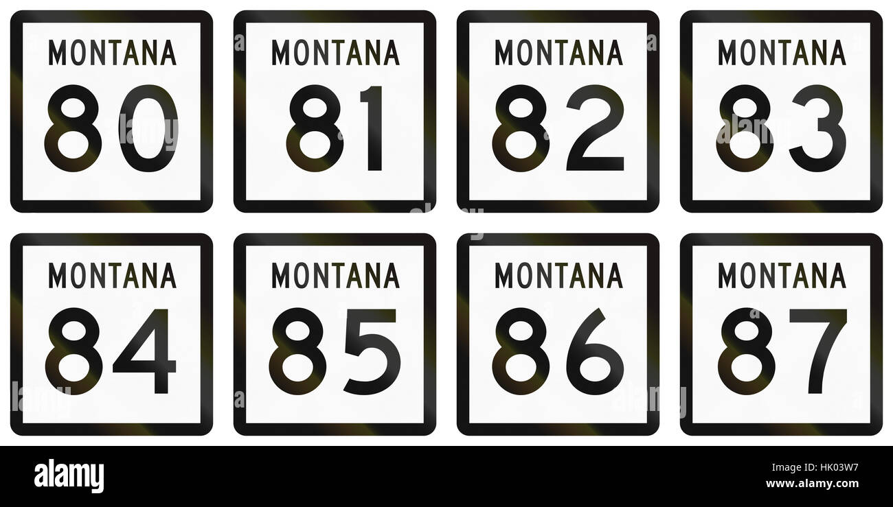 Sammlung von Montana Route Schilde in den Vereinigten Staaten verwendet. Stockfoto